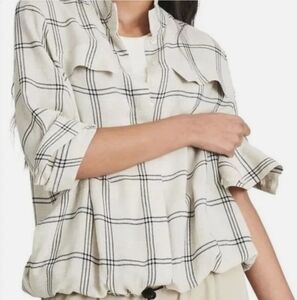 Reiss Cream and Black Plaid Button Down Shirt